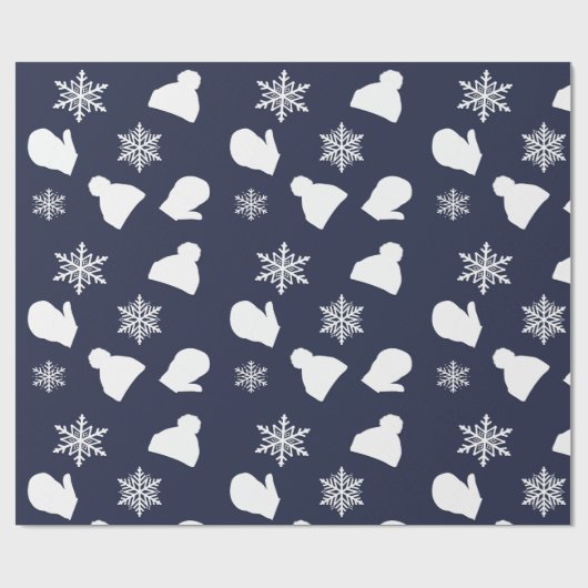 Donkerblauwe feestdag Mittens en kerstPetten Cadeaupapier (Vlak)