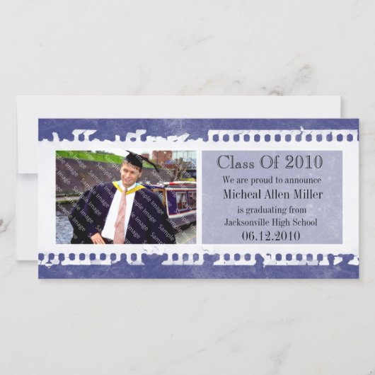 Donkerblauwe film Grunge Afstuderen fotokaart Aankondiging (Voorkant)