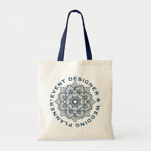 Donkerblauwe Floral Mandala aangepaste tekst Tote Bag