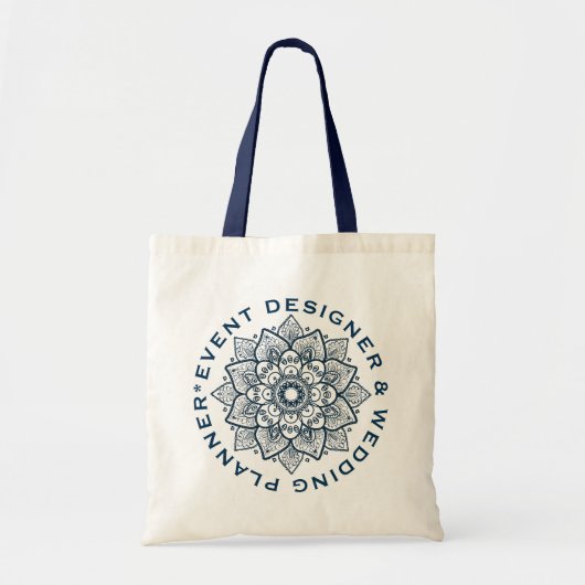 Donkerblauwe Floral Mandala aangepaste tekst Tote Bag (Voorkant)
