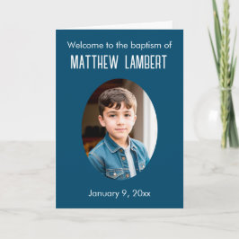 Donkerblauwe foto voorkant polka-dot gevouwen doop programma