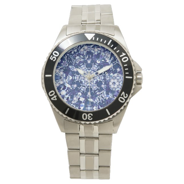 Donkerblauwe gebroken caleidoscoop horloge (Voorkant)