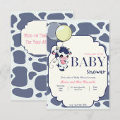 Donkerblauwe gele Koe met ballon baby shower Kaart (Voorkant / Achterkant)