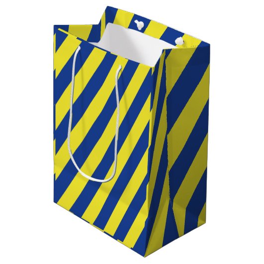Donkerblauwe & Gele Strepen Medium Cadeauzakje (Voorkant Gekanteld)
