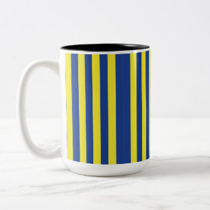 Donkerblauwe & gele strepen tweekleurige koffiemok