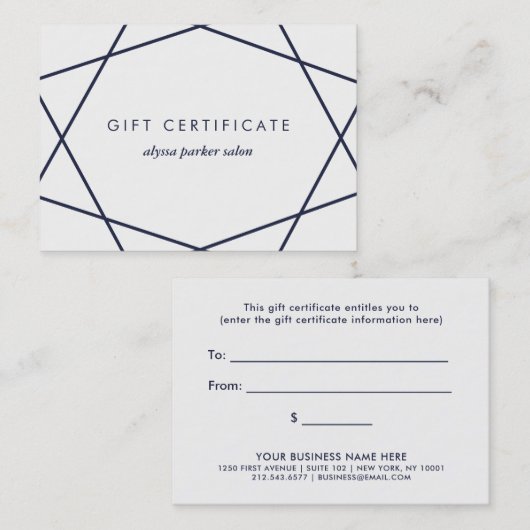 Donkerblauwe Geometrisch op het Witte Certificaat (Voorkant / Achterkant)