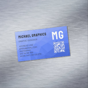 Donkerblauwe geometrische meshpatroon QR-code Magnetisch Visitekaartje