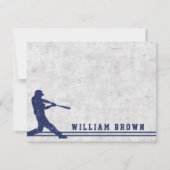 Donkerblauwe gepersonaliseerde baseball silhouette notitiekaartje (Voorkant)