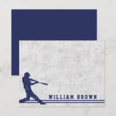 Donkerblauwe gepersonaliseerde baseball silhouette notitiekaartje (Voorkant / Achterkant)