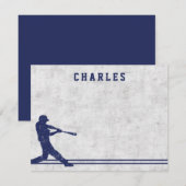 Donkerblauwe gepersonaliseerde baseball silhouette notitiekaartje (Voorkant / Achterkant)