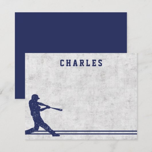 Donkerblauwe gepersonaliseerde baseball silhouette notitiekaartje (Voorkant / Achterkant)