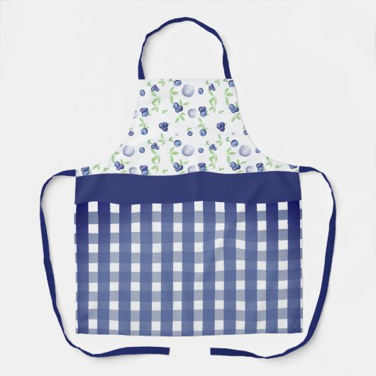 Donkerblauwe gingham en blauwe bessen schort (Voorkant)