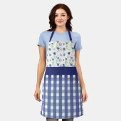 Donkerblauwe gingham en blauwe bessen schort (Gedragen)