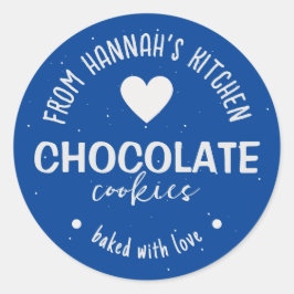 Donkerblauwe glitter achtergrond gebakken met lief ronde sticker