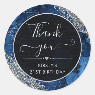 Donkerblauwe Glitter Meermin Letters Verjaardag Ronde Sticker