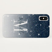 Donkerblauwe glitter Sparkles Monogram Case-Mate iPhone Case (Achterkant (horizontaal))