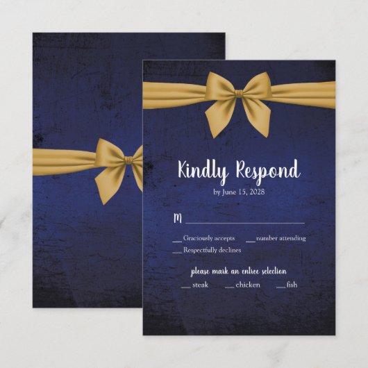 Donkerblauwe goudbaars RSVP kaartje (Voorkant / Achterkant)