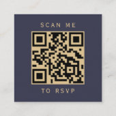 Donkerblauwe goudbruine bruistocht QR-code RSVP Informatiekaartje (Achterkant)