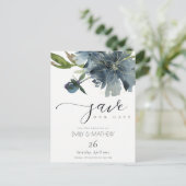 DONKERBLAUWE GOUDE BLOEMEN AQUELEUR SAVE THE DATE AANKONDIGINGSKAART (Staand voorkant)