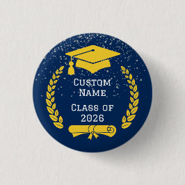 Donkerblauwe & Gouden Afstudeerknop Klas van 2026 Ronde Button 3,2 Cm