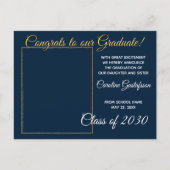 Donkerblauwe gouden Afstuderen aankondiging Briefkaart (Voorkant)