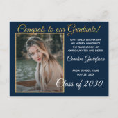Donkerblauwe gouden Afstuderen aankondiging Briefkaart (Voorkant)