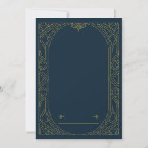 Donkerblauwe & Gouden Art Deco Stijl Trouw Uitnodi