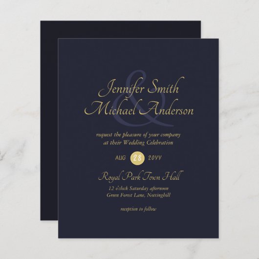 Donkerblauwe gouden bruiloft Ampersand Simple (Voorkant / Achterkant)