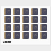 Donkerblauwe gouden glinsterende rand trouw vierkante sticker (Vel)