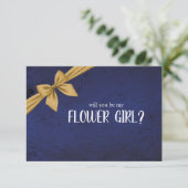 Donkerblauwe gouden strik Wil je mijn bloemenmeisj (Staand voorkant)