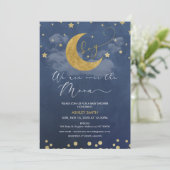 Donkerblauwe gouden We zijn over de maan Baby Show Kaart (Staand voorkant)