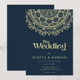 Donkerblauwe goudlegant Bollywood Indische bruilof Kaart