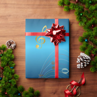 Donkerblauwe Gradiënt Elegante Muzieknoten Cadeaupapier