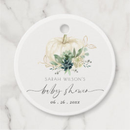 Donkerblauwe groene succulente pompoen baby shower bedankjes labels