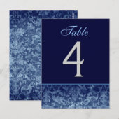 Donkerblauwe Grunge Damask Trouwtafel Nummer Kaart (Voorkant / Achterkant)