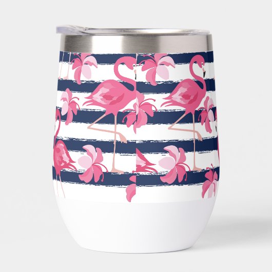Donkerblauwe grunge strepen roze flamingo monogram (Rechts)