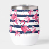Donkerblauwe grunge strepen roze flamingo monogram (Voorkant)