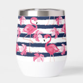 Donkerblauwe grunge strepen roze flamingo monogram (Achterkant)