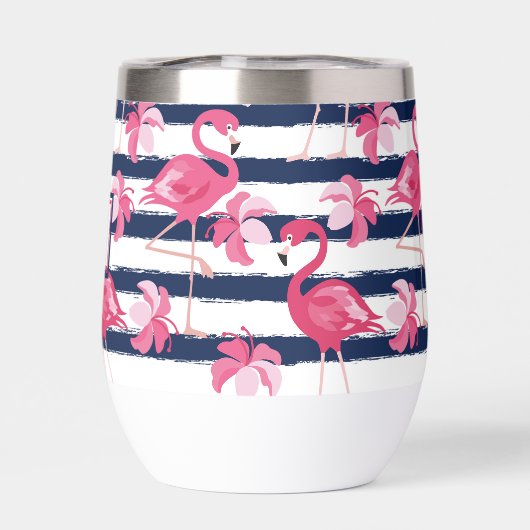Donkerblauwe grunge strepen roze flamingo monogram (Achterkant)