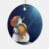 Donkerblauwe hemel Snowmen die sterren omhelzen Keramisch Ornament (Links)