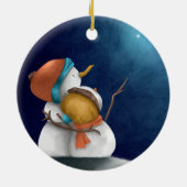 Donkerblauwe hemel Snowmen die sterren omhelzen Keramisch Ornament (Achterkant)