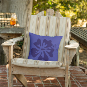 Donkerblauwe Hibiscus bloemenprint Buitenkussen