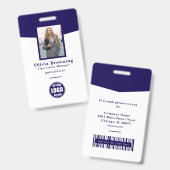 Donkerblauwe ID-foto-logo & streepjescode Professi Badge (Voor- en achterkant)