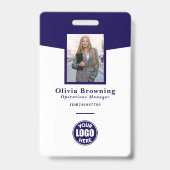 Donkerblauwe ID-foto-logo & streepjescode Professi Badge (Voorzijde)
