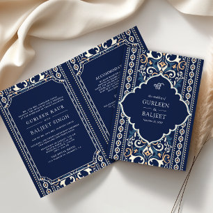 Donkerblauwe Ikat All in One Sikh Huwelijkskleding