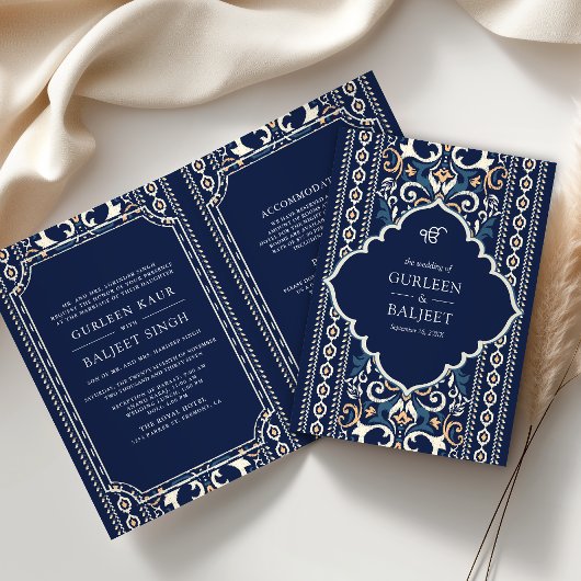 Donkerblauwe Ikat All in One Sikh Huwelijkskleding