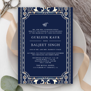 Donkerblauwe Ikat Anand Karaj Sikh bruiloft Kaart