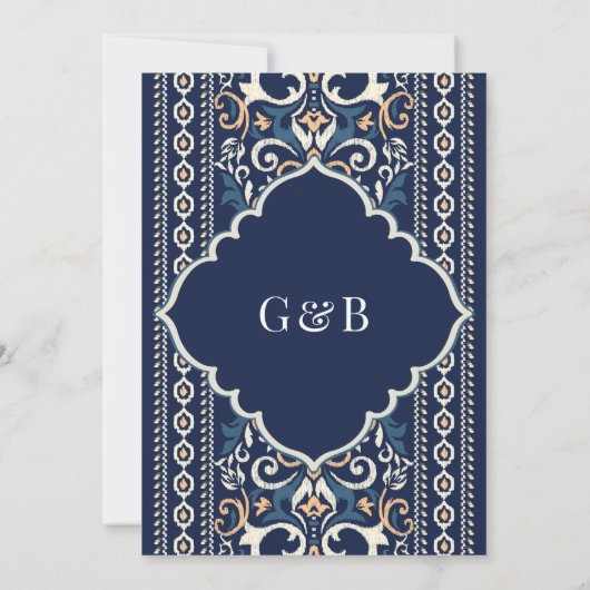 Donkerblauwe Ikat Anand Karaj Sikh bruiloft Kaart (Achterkant)