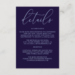 Donkerblauwe kalligrafie Eenvoudige moderne detail Informatiekaartje