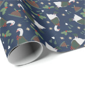 Donkerblauwe Kerstgans met Figgy Pudding Cadeaupapier (Rol Hoek)